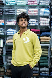 Men's Full Sleeve Korean Zipper Collar T-Shirt with Premium EMB Print – Yellow-7 Man